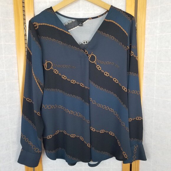 Ann Taylor Long Sleeve Blouse Top Chain Print Silky Size Medium - Picture 1 of 9